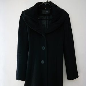 Elie Tahari Black Wool Coat Gathered Collar Size 2